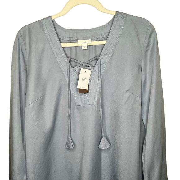 J. Jill Chambray Shirt Blue Rain Lace up Neckline Size Medium NWT - Picture 2 of 9
